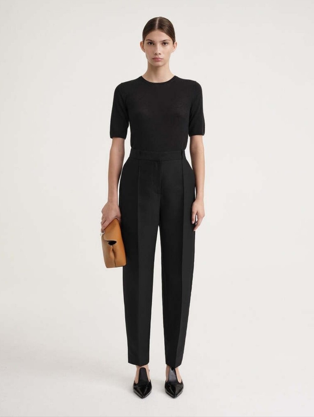 NWT Totême 2022 Sewn Pleat Wool Blend High Waist Trouser Pants Black DK36 US6